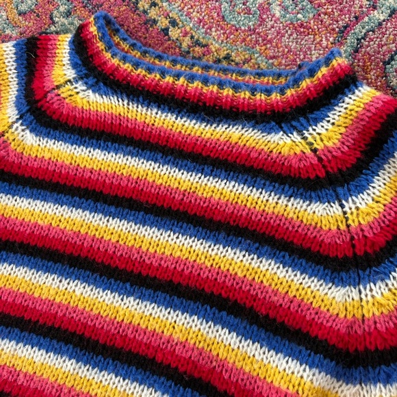 🔥Golden Days Paris | Women’s rainbow tripped balloon sleeve pullover sweater, OS - Picture 9 of 16